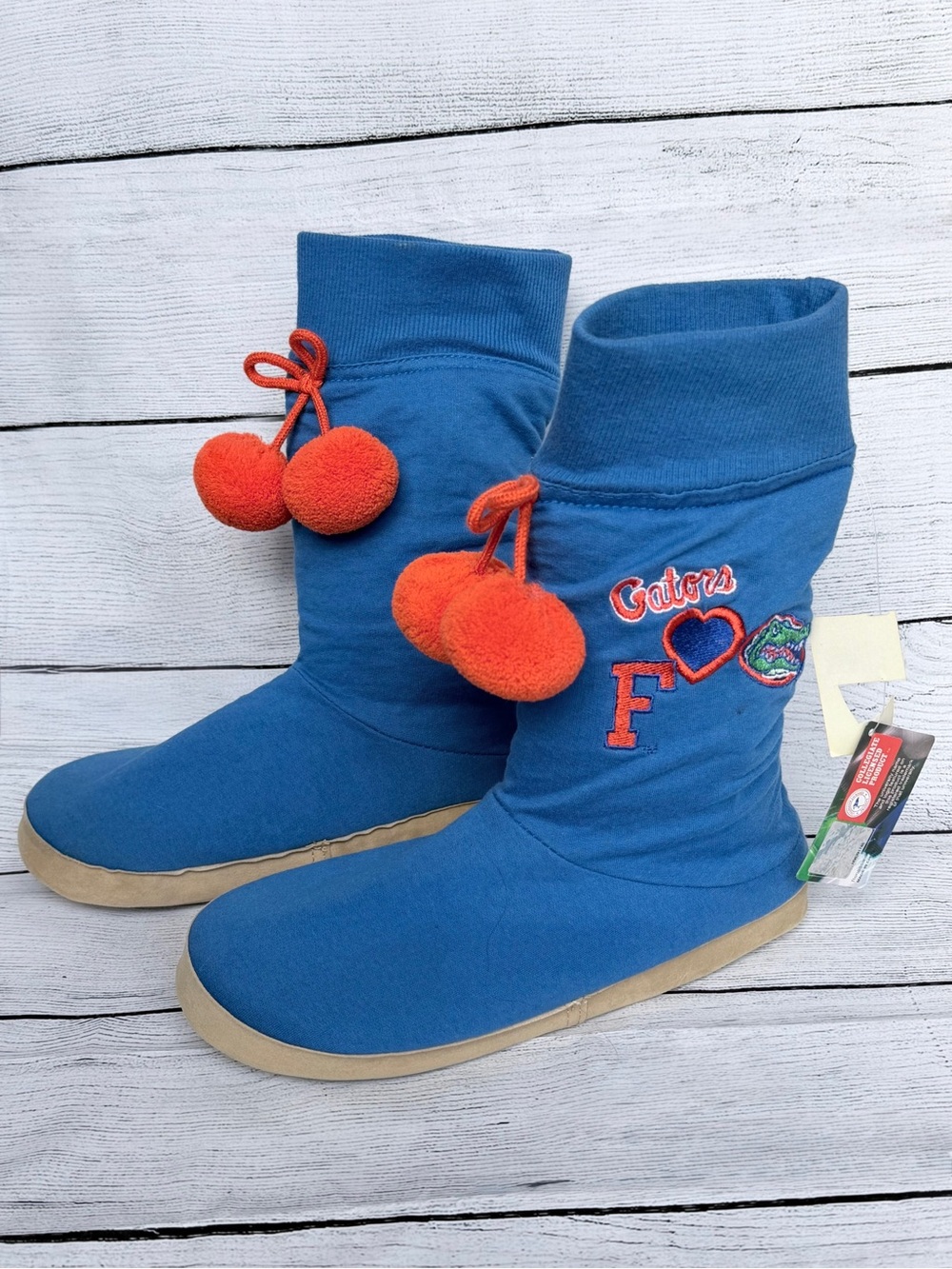 NCAA Florida Gators Collegiate Soft Knit Slipper Boots Comfort Pom Poms Large
